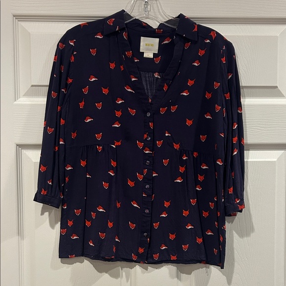Maeve Tops - Maeve Navy Blouse with Red Fox Print